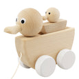 Wooden pull along duck with duckling - White
