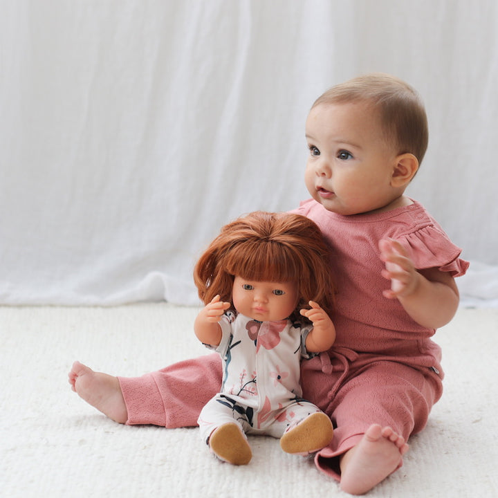 Burrow & Be pink clementine dolls romper available from www.thecollectivenz.com