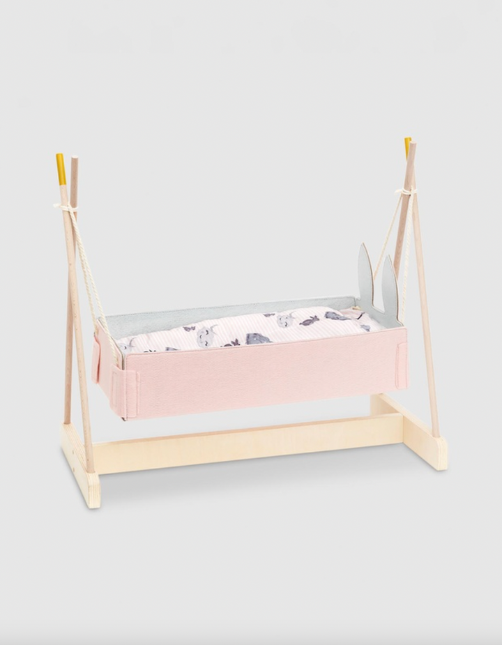 Skrallen felt rocking dolls cradle available from www.thecollectivenz.com