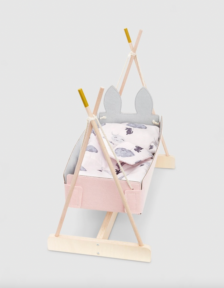 Skrallen felt rocking dolls cradle available from www.thecollectivenz.com