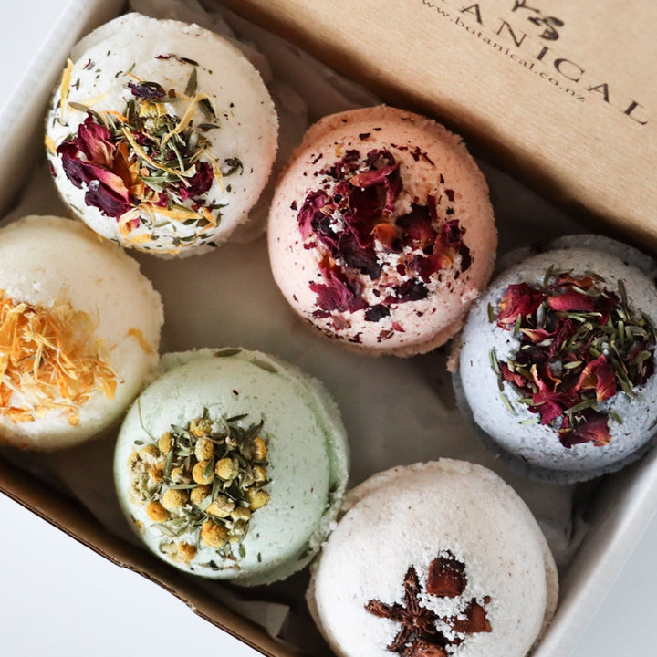 Botanical bath bomb gift box available from www.thecollectivenz.com