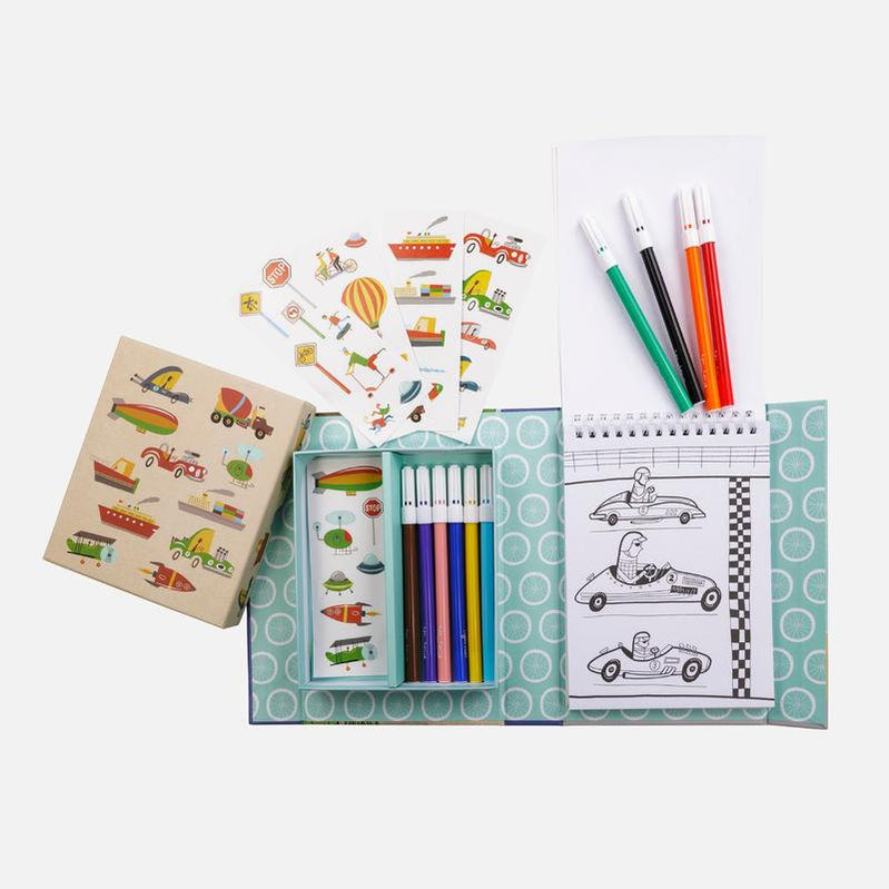 Tiger Tribe transport colouring set available from www.thecollectivenz.com