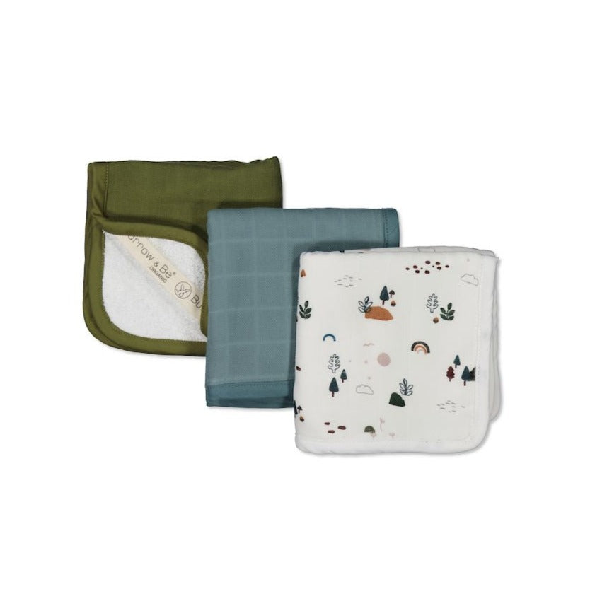 Burrow & Be garden treasures wash cloth set available from www.thecollectivenz.com