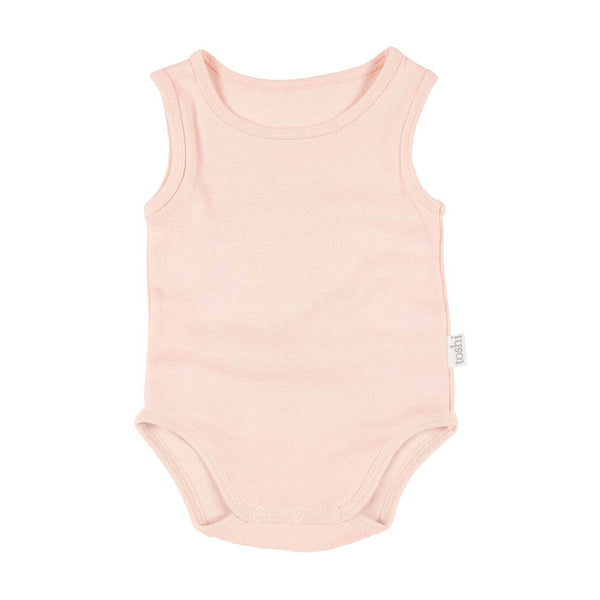 Toshi blush singlet onesie available from www.thecollectivenz.com